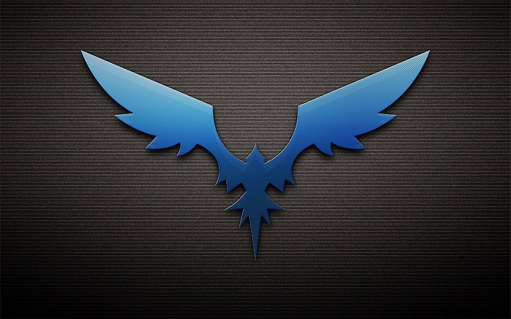 logo niebieski ptak, ptak, skrzydła, Feniks, ciemne tło, Tapety HD