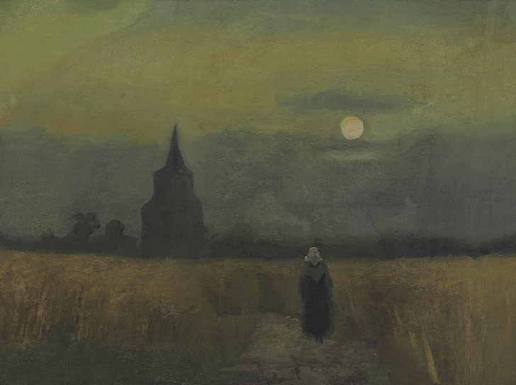 seni klasik, Vincent van Gogh, menara, lapangan, Wallpaper HD