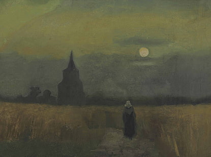 classic art, Vincent van Gogh, tower, field, HD wallpaper HD wallpaper
