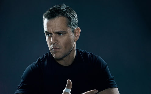 Matt Damon i Jason Bourne 2016, svart t-shirt med rund hals för män, Matt, Damon, Jason, Bourne, 2016, HD tapet HD wallpaper
