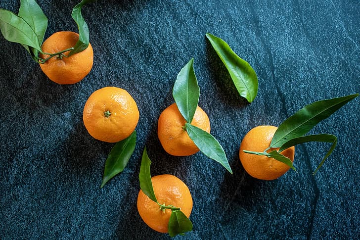 background, leaves, citrus, tangerines, HD wallpaper