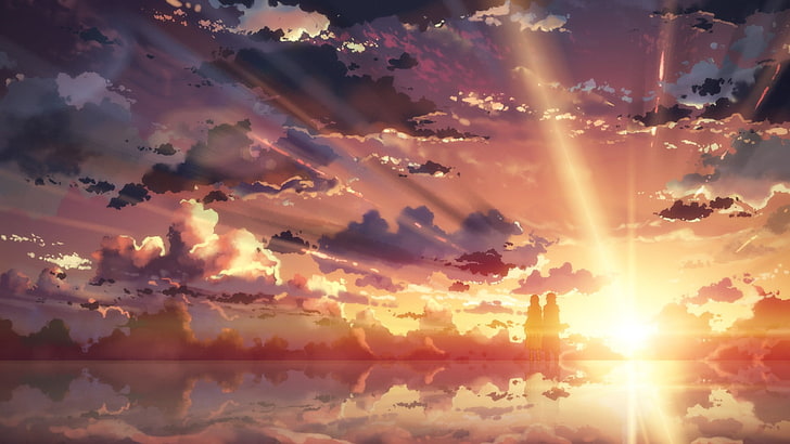 sun rise wallpaper, anime, Sword Art Online, anime girls, sunset, Yuuki Asuna, Sun, clouds, water, HD wallpaper