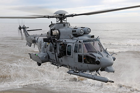 Вълна, хеликоптер, пяна, френските военновъздушни сили, хеликоптери Airbus, въздушни сили, H225, хеликоптери Airbus H225M, HD тапет HD wallpaper