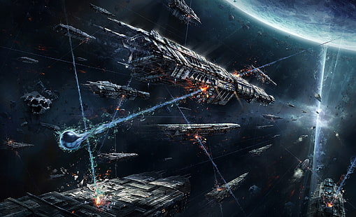  Sci Fi, Spaceship, Battle, Space, HD wallpaper HD wallpaper