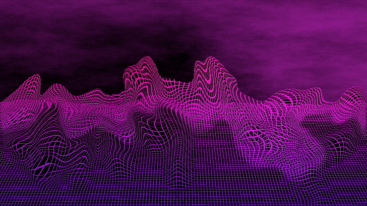 розовый и фиолетовый сигнал волны цифровые обои, аннотация, розовый, фиолетовый, сетка, цифровое искусство, HD обои