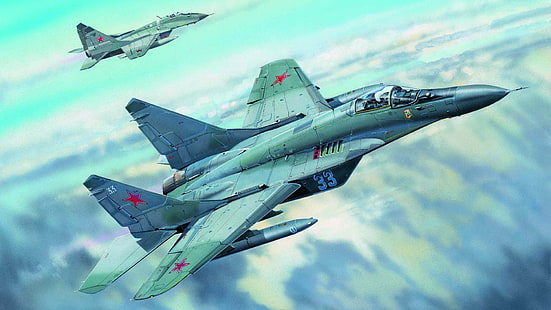 самолет, военный самолет, миг-29, произведение искусства, HD обои HD wallpaper