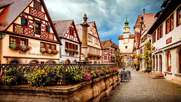 pequena cidade, alemanha, rothenburg, cidade, casas, europa, cidade, HD papel de parede