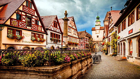 liten stad, tyskland, rothenburg, stad, hus, europa, stad, HD tapet HD wallpaper