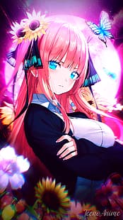 Nakano Nino, 5-toubun no Hanayome, rosa Haare, blaue Augen, Anime-Mädchen, HD-Hintergrundbild HD wallpaper