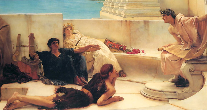 класическо изкуство, Гърция, Омир (поет), 1800-те, Лорънс Алма-Тадема, Четене от Омир, HD тапет