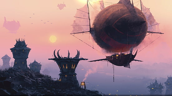 ilustrasi airship coklat dan hitam, gerombolan, World of Warcraft, airships, fantasy art, video game, kendaraan, World of Warcraft: Wrath of the Lich King, Wallpaper HD HD wallpaper