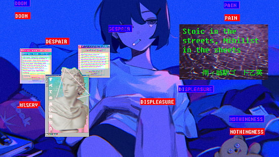 vaporwave, anime girls, filozofia, stoicyzm, nihilizm, Tapety HD HD wallpaper
