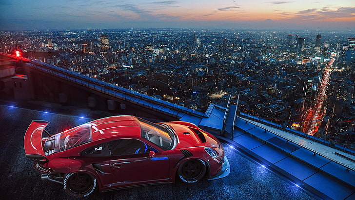 Porsche, City, Tuning, Future, Ligth, by Khyzyl Saleem, HD wallpaper