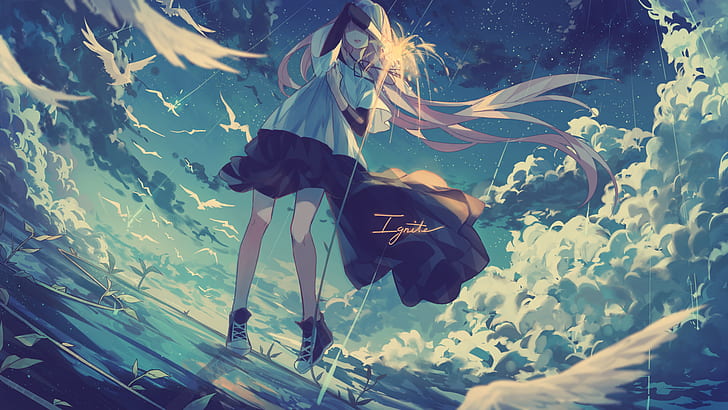 Anime, Anime Girls, Beine, Himmel, Wolken, HD-Hintergrundbild