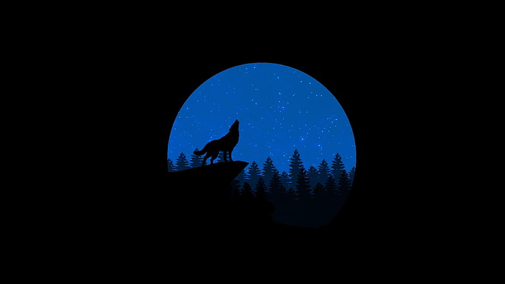 Minimalist, Wolf, Nacht, Mond, Kunst, Vektor, HD-Hintergrundbild