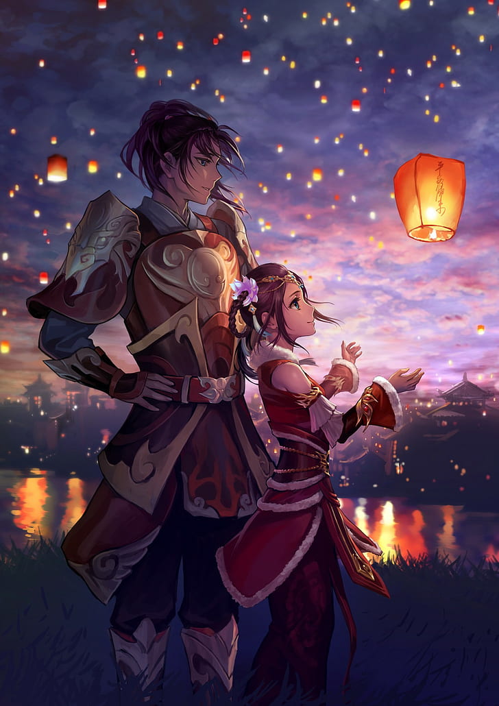 Lantern, sky lanterns, lights, original characters, anime girls, anime, HD  wallpaper | Wallpaperbetter