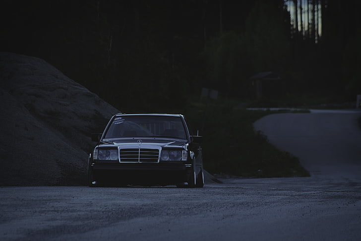 schwarzes Auto, Mercedes-Benz, Haltung, Stanceworks, Norwegen, Sommer, Räder, Felgen, HD-Hintergrundbild