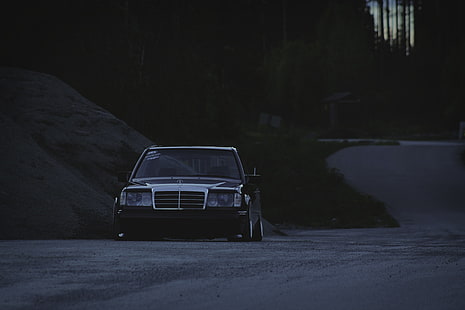 schwarzes Auto, Mercedes-Benz, Haltung, Stanceworks, Norwegen, Sommer, Räder, Felgen, HD-Hintergrundbild HD wallpaper
