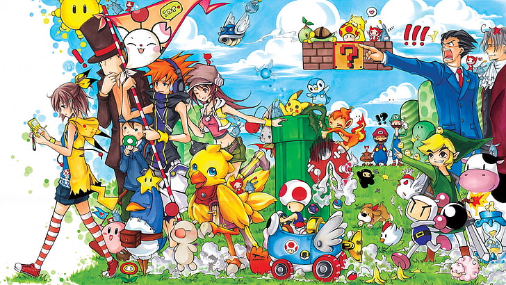 обои персонажа из мультфильма, Mario Bros., The Legend of Zelda, видеоигры, Покемон, Nintendo DS, Мир кончается с вами, Link, Bomberman, Mario Kart, адвокат, Disgaea, Final Fantasy, Harvest Moon, HD обои