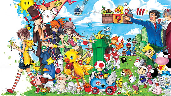 วอลล์เปเปอร์ตัวการ์ตูน Mario Bros. , The Legend of Zelda, วิดีโอเกม, Pokémon, Nintendo DS, The World Ends With You, Link, Bomberman, Mario Kart, ace attorney, Disgaea, Final Fantasy, Harvest Moon, วอลล์เปเปอร์ HD HD wallpaper