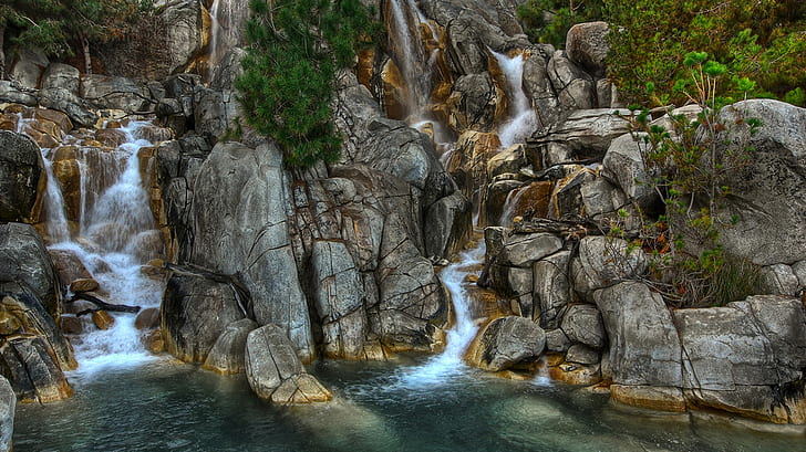 Rocks Stones Waterfall HD, natura, skały, kamienie, wodospad, Tapety HD