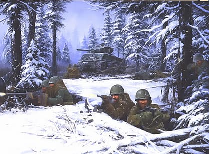 битва, 1944, вторая мировая война, Арденнское сражение, вторая мировая война, арденны, воздушно-десантный 101, HD обои HD wallpaper