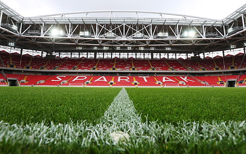 FC Spartak Stadium, สนามฟุตบอล, สนามหญ้า, ไฟ, สนามฟุตบอลสีเขียว, FC, Spartak, สนามกีฬา, ฟุตบอล, สนาม, สนามหญ้า, ไฟ, วอลล์เปเปอร์ HD HD wallpaper