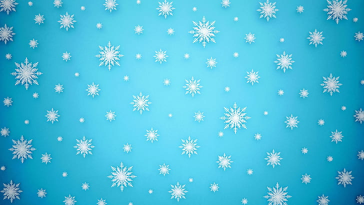 winter, snow, snowflakes, background, Christmas, blue, HD wallpaper