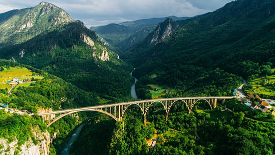 الطبيعة ، المناظر الطبيعية ، الجبال ، الأنهار ، المياه ، الجبل الأسود ، الجسر، خلفية HD HD wallpaper