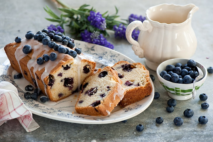blueberry bread, cupcake, blueberry, berries, baking, icing, HD wallpaper