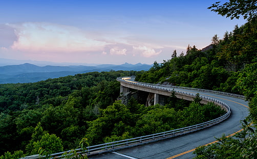 szara droga betonowa, droga, las, góry, Appalachy, Appalachy, Blue Ridge Parkway, Tapety HD HD wallpaper