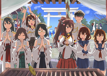 Anime, Kantai-Sammlung, Admiral (Kancolle), Akagi (Kancolle), Akatsuki (KanColle), Haruna (Kancolle), Hibiki (Kancolle), Hiei (Kancolle), Ikazuchi (Kancolle), Inazuma (Kancolle), Kaga (Kancolle),Kirishima (Kancolle), Kitakami (Kancolle), Kongou (Kancolle), Ooi (Kancolle), Yamato (Kancolle), HD-Hintergrundbild HD wallpaper