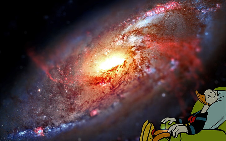 Donald duck and galaxy, Donald Duck, galaxy, Messier 106, HD tapet