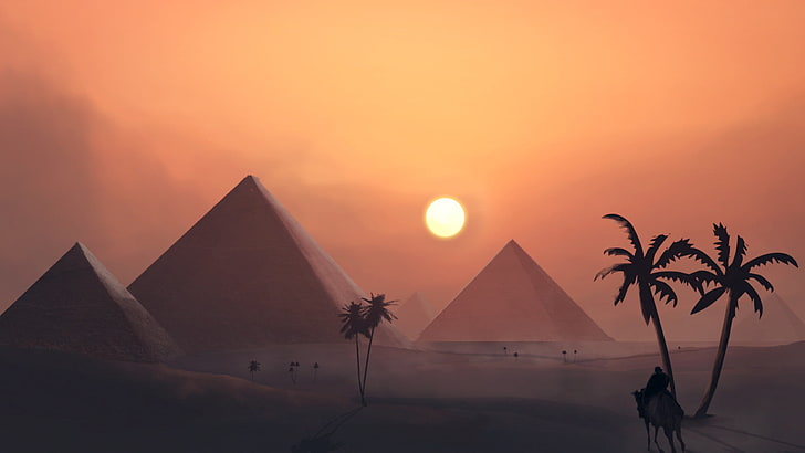 иллюстрация пирамид, пейзаж, иллюстрация, пирамида, цифровое искусство, египет, пустыня, адриан дудак, HD обои