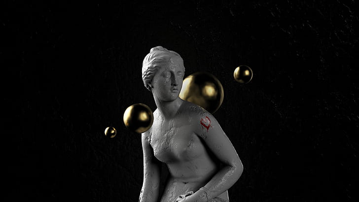 3D, render, statue, Aphrodite, marble, gold, heart, women, classical art, texture, simple background, HD wallpaper