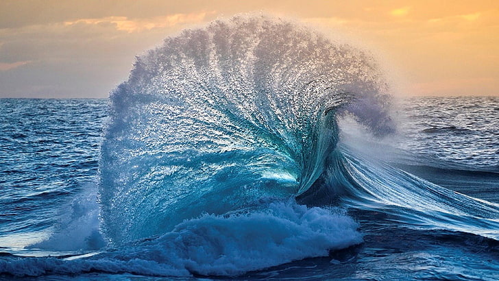 море, океан, вода, волна, природа, волны, закат, HD обои