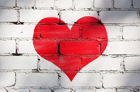 red heart illustration, love, red, background, wall, Wallpaper, mood, heart, paint, bricks, widescreen, full screen, HD wallpapers, HD wallpaper HD wallpaper