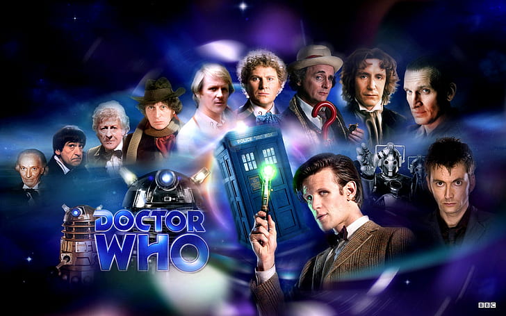 Doctor Who, Doktor, TARDIS, Onuncu Doktor, Onbir Doktor, Cybermen, Daleks, Christopher Eccleston, Matt Smith, David Tennant, John Pertwee, Tom Baker, HD masaüstü duvar kağıdı