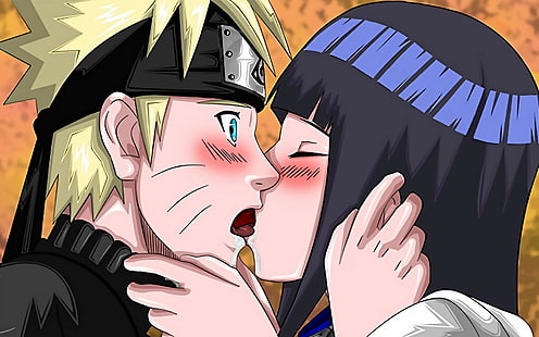 Naruto, Hinata, Kiss, Boy, Girl, Tenderness, HD wallpaper HD wallpaper
