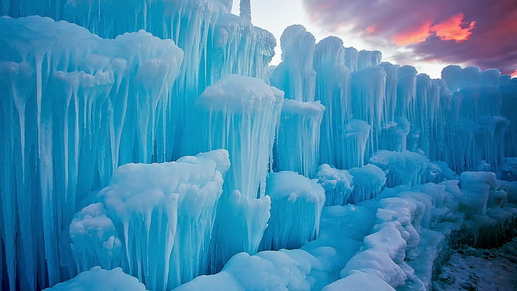 Ghiaccio, iceberg, ghiacciolo, blu, inverno, tramonto, gelo, natura, ghiaccio, iceberg, ghiacciolo, blu, inverno, tramonto, gelo, natura, Sfondo HD