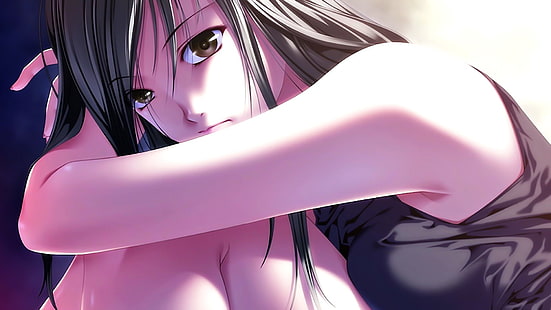 Anime, Anime Girls, Augen, Brünette, Traurigkeit, originelle Charaktere, lange Haare, HD-Hintergrundbild HD wallpaper