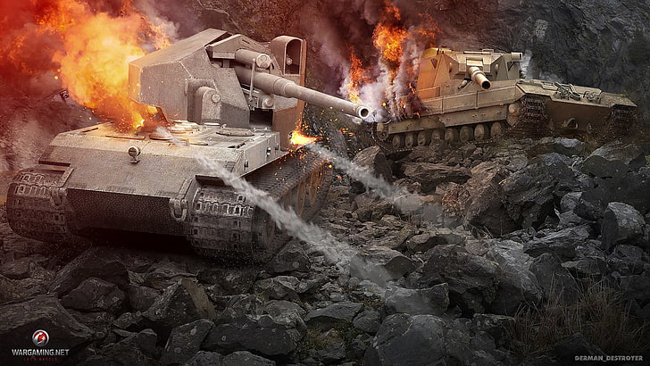 two battle tanks, Germany, tank, UK, tanks, WoT, United Kingdom, World of Tanks, Wargaming.Net, BigWorld, Waffenträger auf E 100, FV215b (183), HD wallpaper