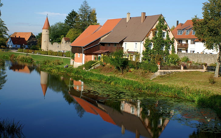 Gebäude, Deutschland, Fluss, Haus, Reflexion, HD-Hintergrundbild