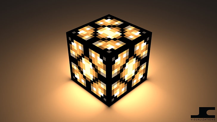 cubo minecraft preto e amarelo, Minecraft, cubo, lâmpada de Redstone, HD papel de parede