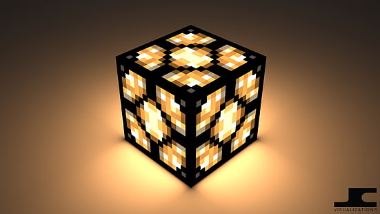 svart och gul minecraft kub, Minecraft, kub, Redstone lampa, HD tapet HD wallpaper