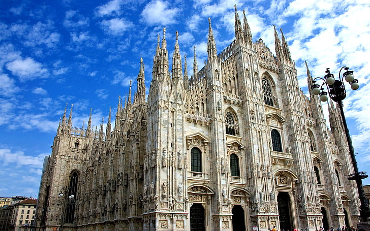 le ciel, nuages, Italie, cathédrale, Milan, Duomo, Fond d'écran HD