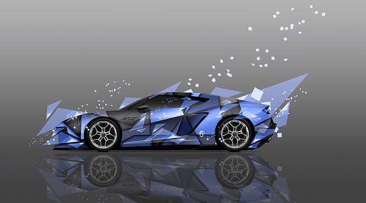 Lamborghini Asterion Side Abstract Aerography..., blue sportscar wallpaper, Aero, Vector Art, HD wallpaper