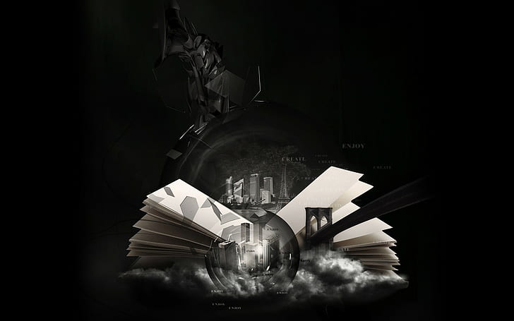Book, Page, Black, White, Irrealism, HD wallpaper
