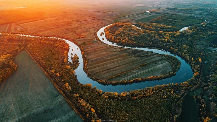Herbst, Fluss, Sonnenaufgang, Drohne, Moldawien, Rod, HD-Hintergrundbild