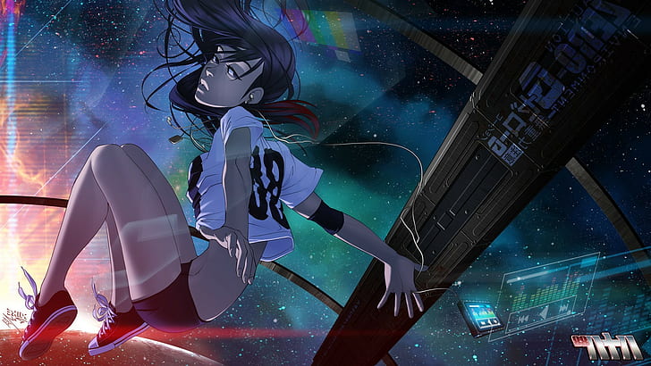 personagens originais vashperado nave espacial espacial espectro de áudio futurista cyberpunk anime meninas 88 menina, HD papel de parede